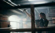 Young girl in boxing ring